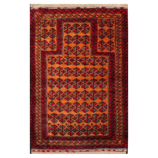 3' x 4'7" Hand Knotted 100% Wool Tribal Traditional Oriental Area Rug Orange Red
