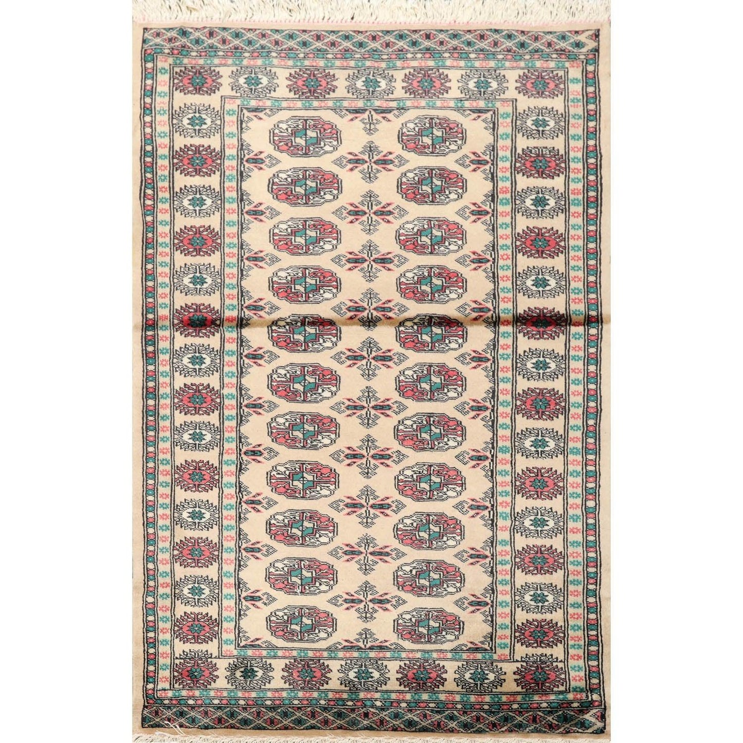 3'2" x 4'11” Hand Knotted Wool Bokhara with Silky Sheen Oriental Area Rug Beige