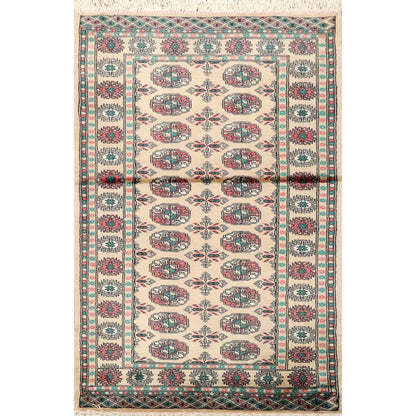 3'2" x 4'11” Hand Knotted Wool Bokhara with Silky Sheen Oriental Area Rug Beige