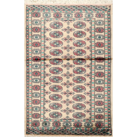3'2" x 4'11” Hand Knotted Wool Bokhara with Silky Sheen Oriental Area Rug Beige