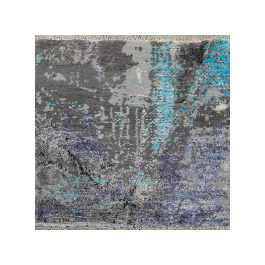 2' x 2' Hand Knotted Wool & Silk Square Modern Tibetan Oriental Area Rug Gray