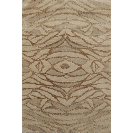 2’ x 3’ Hand Knotted Wool & Silk Modern Tibetan Oriental Area rug Beige, Gray