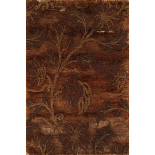 2' x 3' Hand Knotted Wool & Silk Transitional Tibetan Oriental Area Rug Brown
