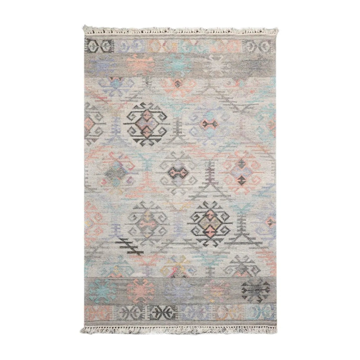 5' x 8' Indoor Outdoor Hand Woven 100% Recycled PET Yarn Modern Kilim Area Rug Beige