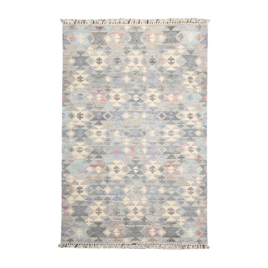 5' x 8'  Indoor OutdoorHand Woven 100% Recycled PET Yarn Modern Kilim Area Rug Gray