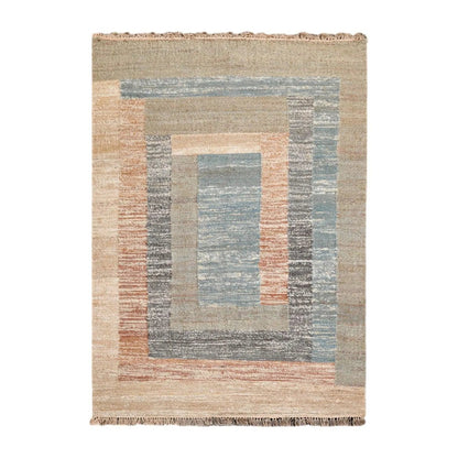 5’3” x 7’6” Hand Woven Natural Fiber Jute Modern Flatweave Kilim Area Rug Blue