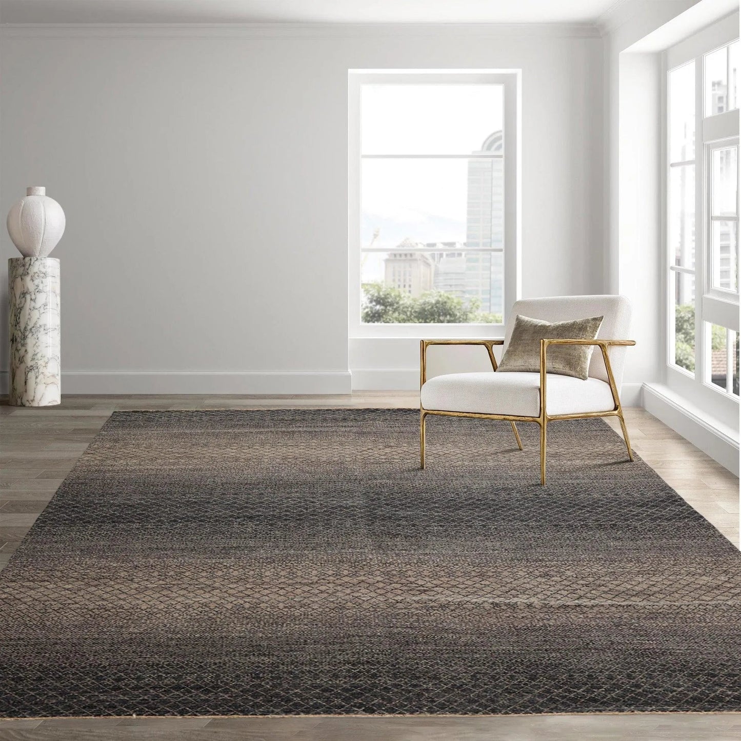 8' x 10' Hand Knotted 100% Wool Modern Oriental Area Rug Gray, Beige
