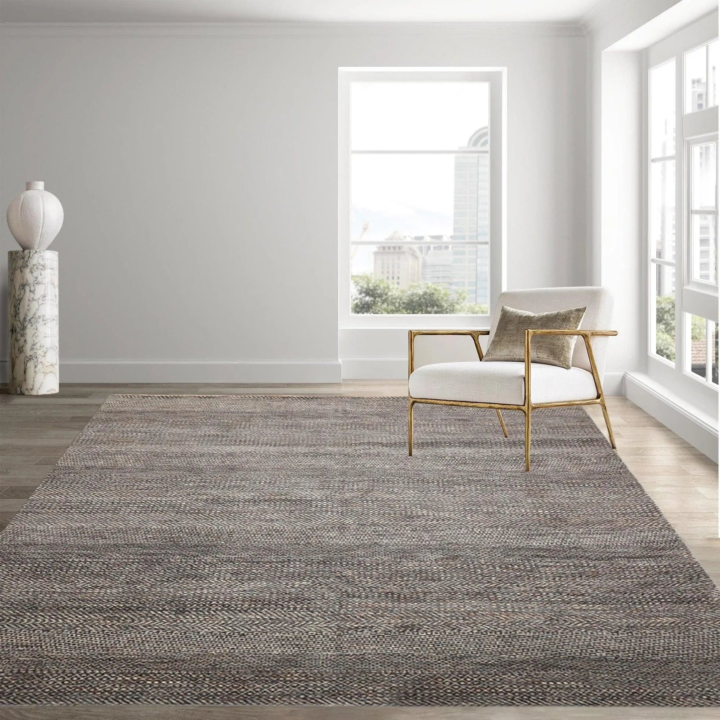 8' x 10' Hand Knotted 100% Wool Modern Oriental Area Rug Ivory, Gray, Brown