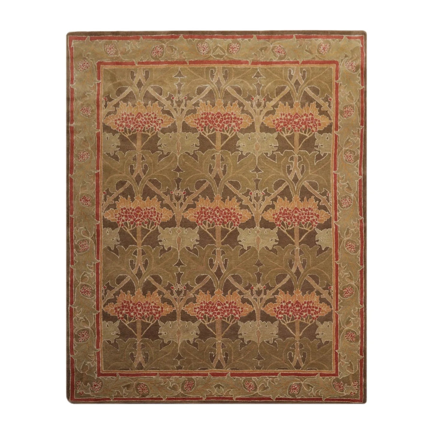 Multi Size Green, Sage Hand Tufted Hand Made 100% Wool William Morris Transitional Oriental Area Rug