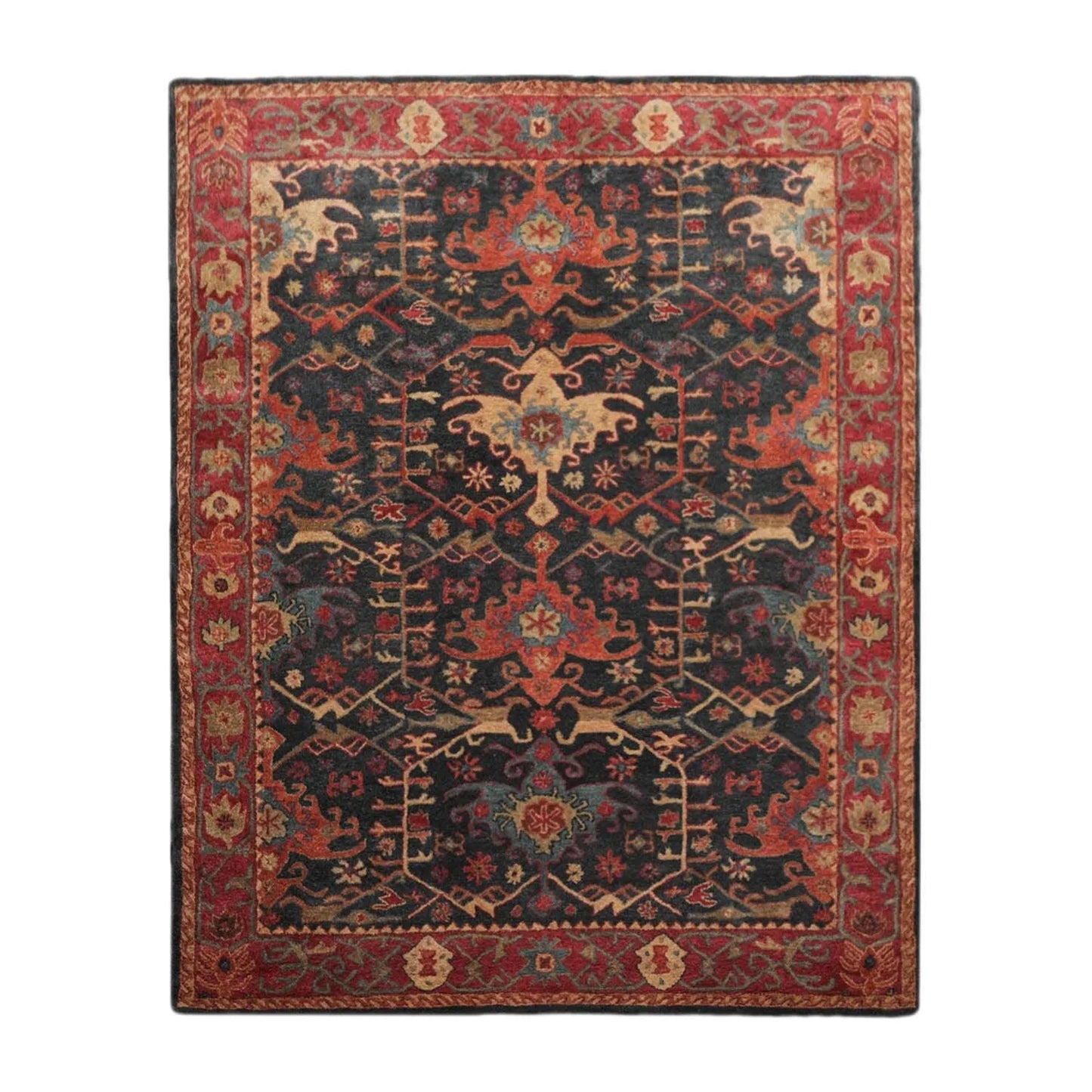 Handmade Multi Size 100% Wool Dark Blue Oriental Area Rug