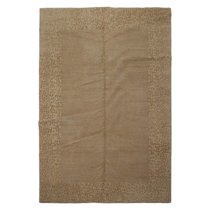 6'1" x 9' Lapchi Hand Knotted Wool & Silk Animal Print Tibetan Area Rug Beige
