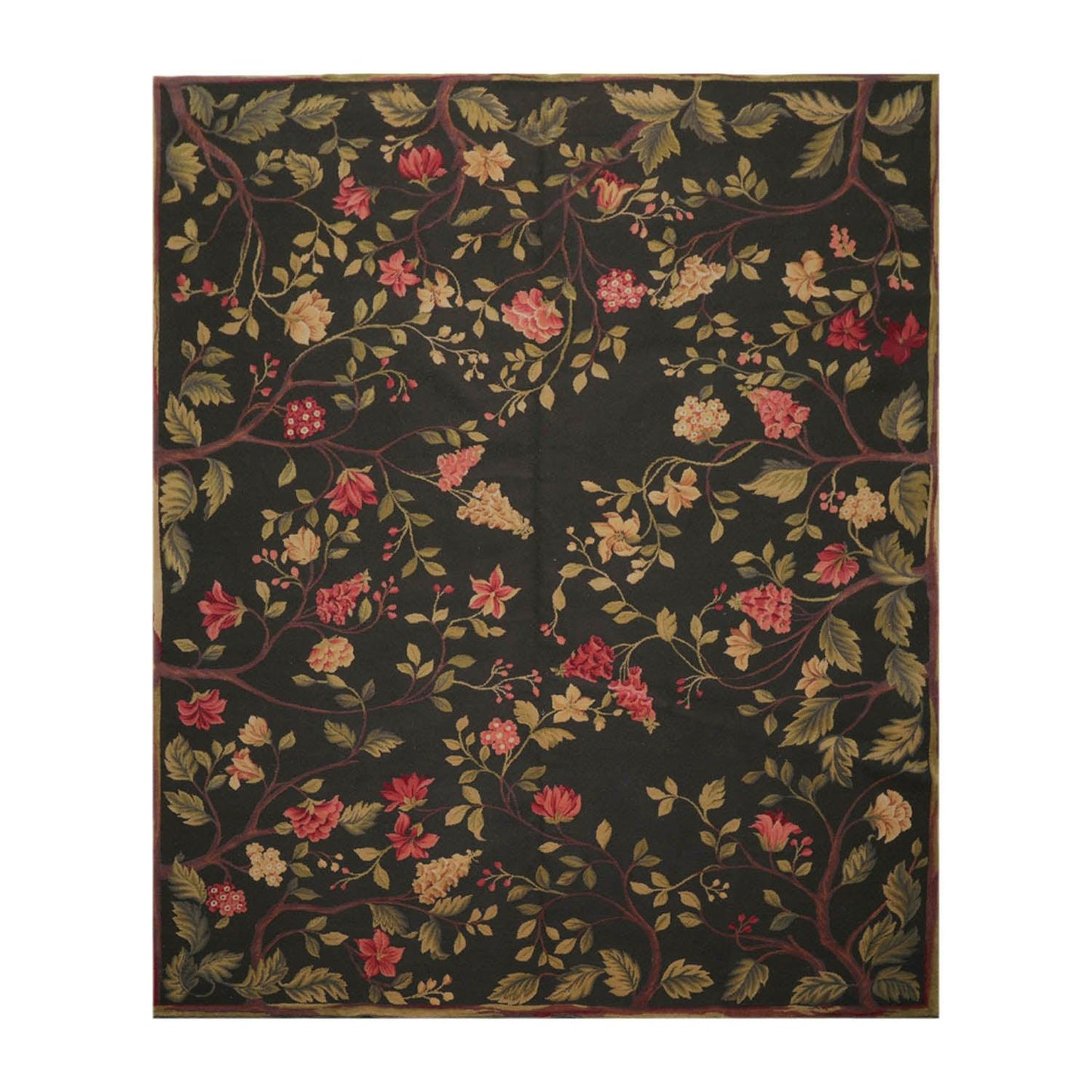 8’3”x9’11" Hand Knotted Wool French Aubusson Savonnerie Area Rug Green
