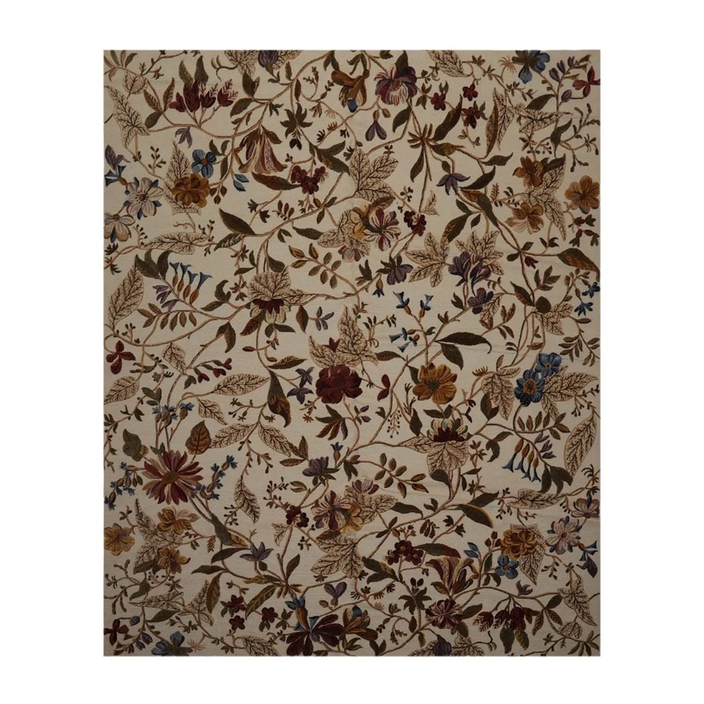8x10 Beige, Rust Hand Knotted Wool Botanical Loop N Cut High Low Pile Tibetan Area Rug