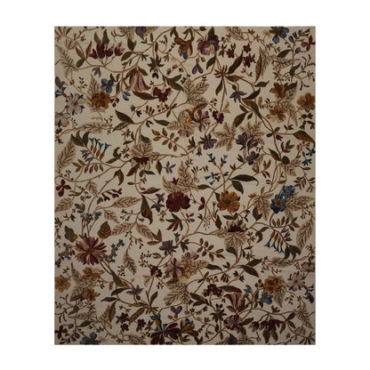 8x10 Beige, Rust Hand Knotted Wool Botanical Loop N Cut High Low Pile Tibetan Area Rug