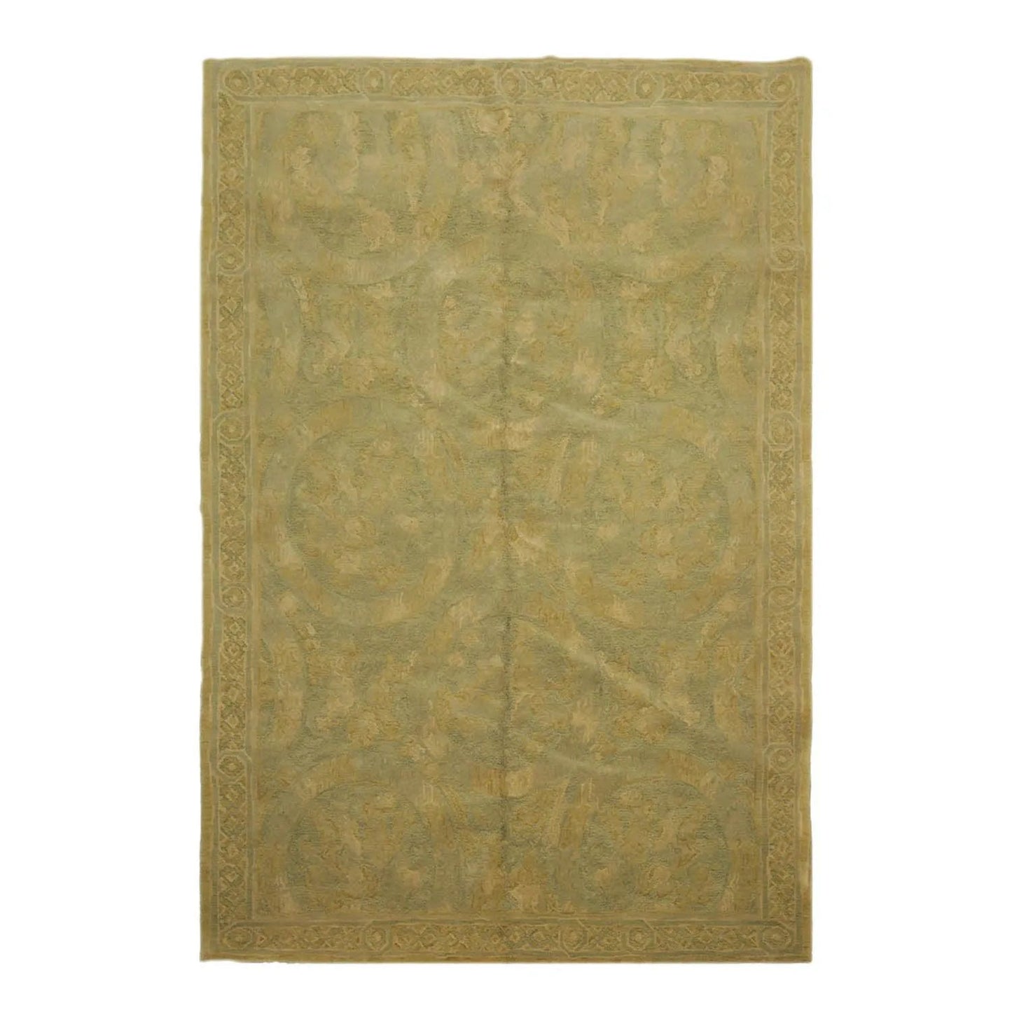 French Aubusson Savonnerie Hand Knotted Wool Area Rug Lime 6’ x 8’11”