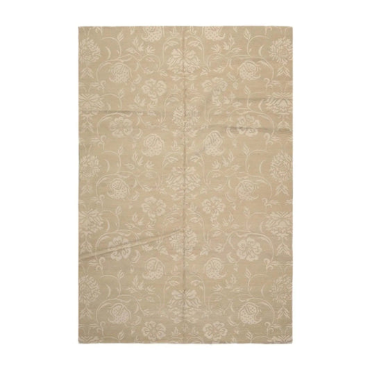 Lapchi Hand Knotted Wool & Silk Scroll Loop Pile Tibetan Area Rug Beige 6’ x 8’11”