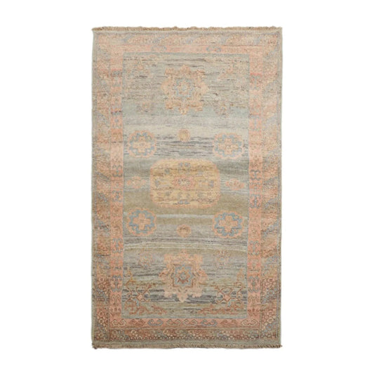 Muted Afghan Oushak Vegetable Dyes 3’ x 5’ Hand Knotted Wool Area Rug Sea Foam