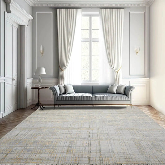 Multi Sizes Tibetan Wool and Silk Oriental Area Rug Slate, Ivory Color