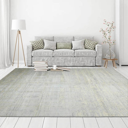 Multi Sizes Tibetan Wool and Silk Oriental Area Rug Light Blue, Green Color
