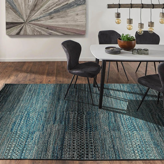 8x10 Hand Knotted Grass 100% Wool Modern & Contemporary Oriental Area Rug Blue, Charcoal Color