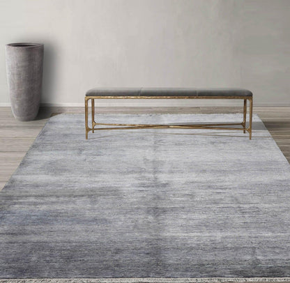 7’11"x10’9" Hand Knotted 100% Bamboo Silk Modern Tibetan Oriental Area Rug Gray
