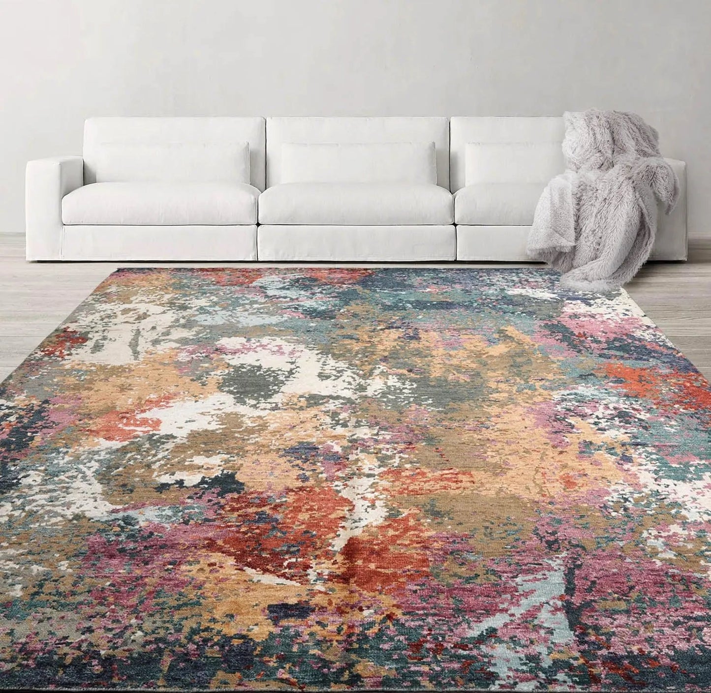 8’ x 10’ Hand Knotted Wool & Silk Tibetan Sherpa Oriental Area Rug Beige