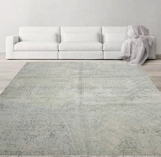 8’ x 10’ Hand Knotted Wool & Silk Tibetan Sherpa Oriental Area Rug Beige