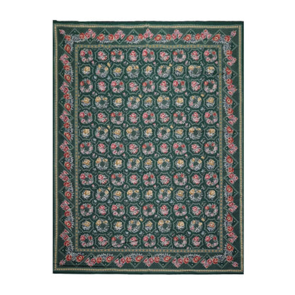 Hand Woven 100% Wool Floral French Aubusson Needlepoint Area Rug Green 9' x 12'
