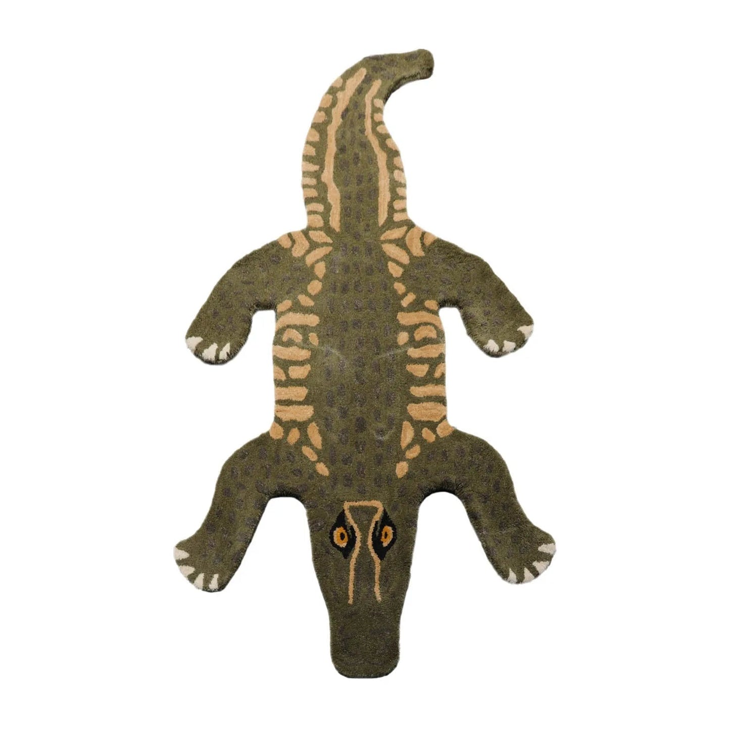 3x5 Green, Gold Hand Tufted Hand Made 100% Wool Crocodile Novelty Oriental Area Rug