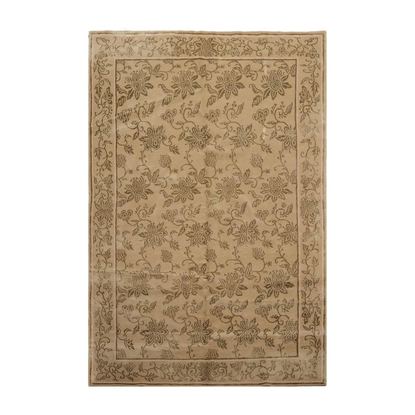 Tibetan Hand Knotted Wool & Silk Transitional Oriental Area Rug Tan 6' x 9'