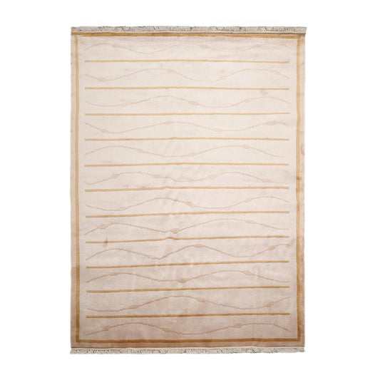 Hand Knotted 100% Wool Modern Tibetan Oriental Area Rug Beige 6'2" x 8'9"
