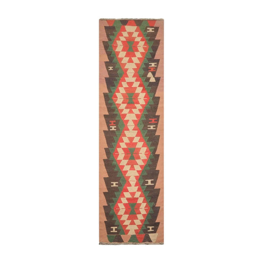 Authentic Turkish Kilim Runner Flat Weave Hand Woven Wool Area Rug Charcoal 3' x 12'6''