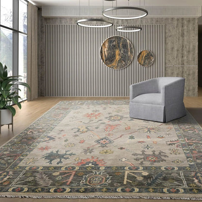 Multi Sizes LoomBloom Muted Turkish Oushak Hand Knotted Wool Area Rug Gray, Beige Color