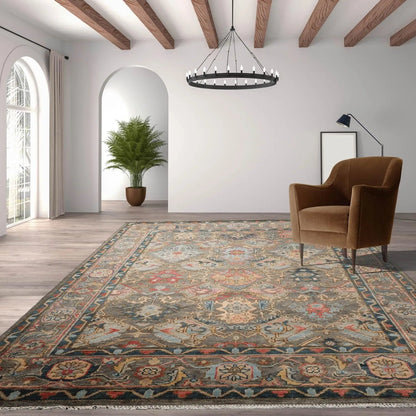 Multi Sizes LoomBloom Muted Turkish Oushak Hand Knotted Arts & Craft Wool Traditional Area Rug Mossy Gray Color