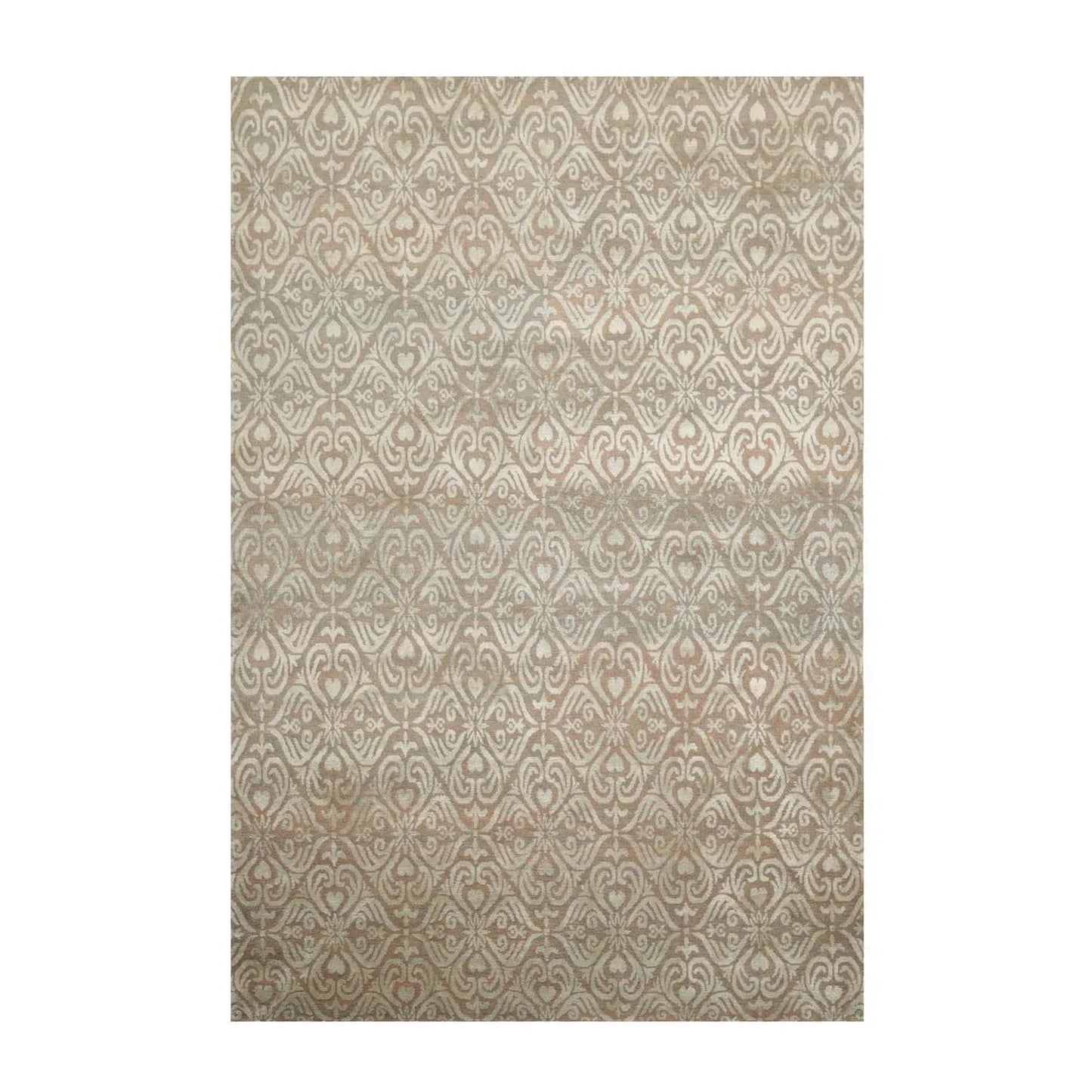 6x9 Aqua, Beige Hand Knotted Wool and Silk Tibetan Traditional Oriental Area Rug