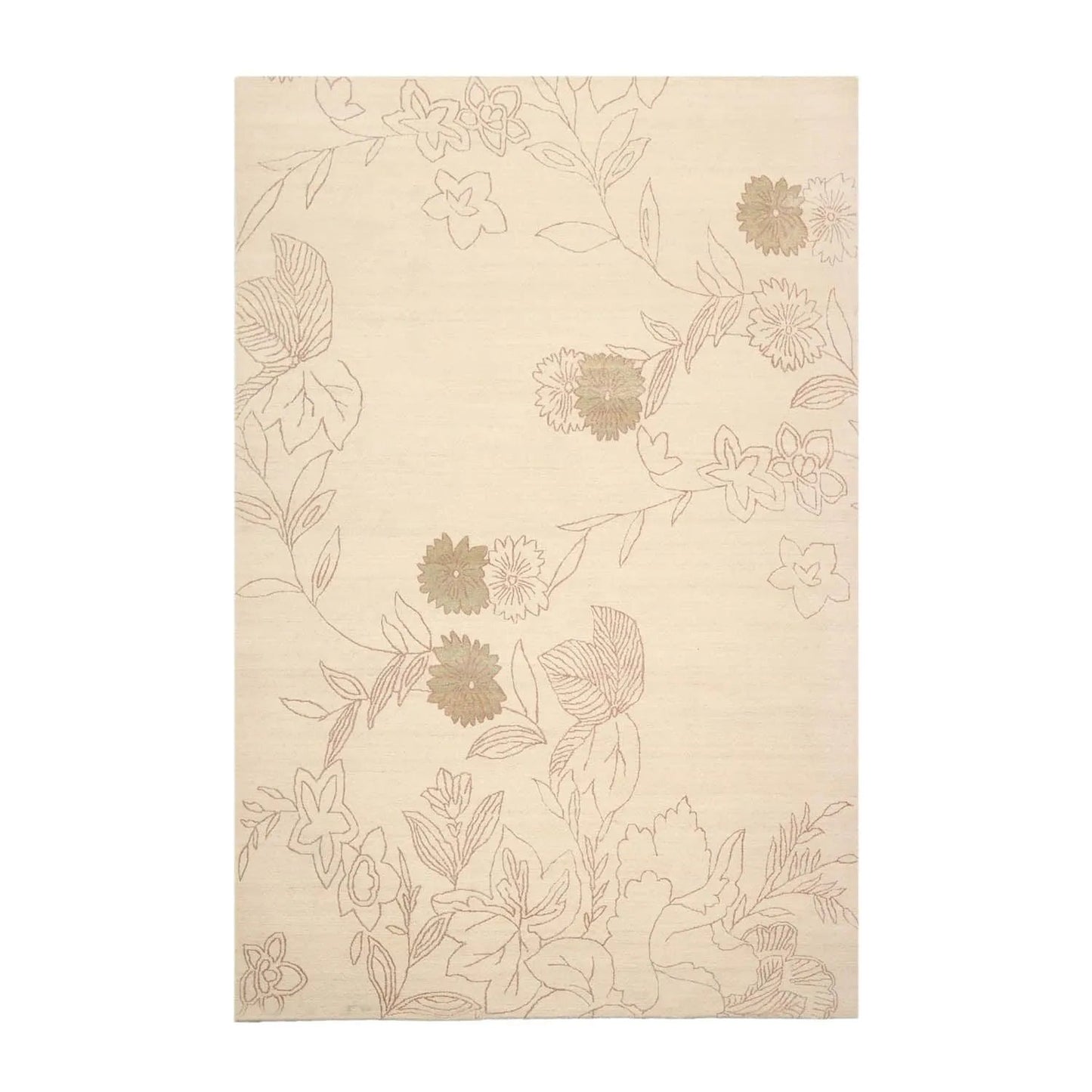 6' x 9' Hand Knotted Tamarian 100% Wool Tibetan Transitional Oriental Area Rug Ivory, Olive Green Color