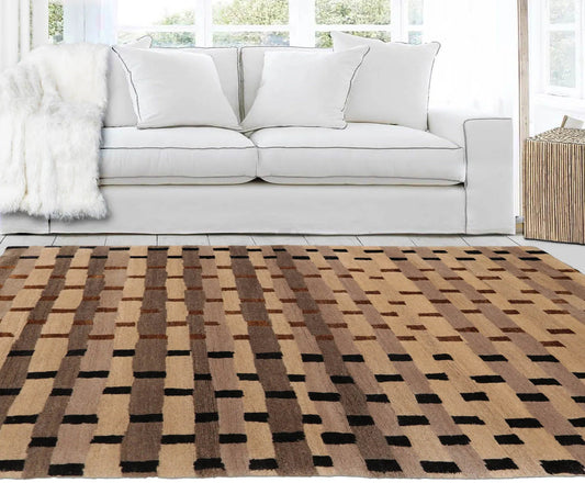 3'x5' Hand Knotted Tibetan Wool and Silk Tibetan Transitional Oriental Area Rug Tan, Beige Color