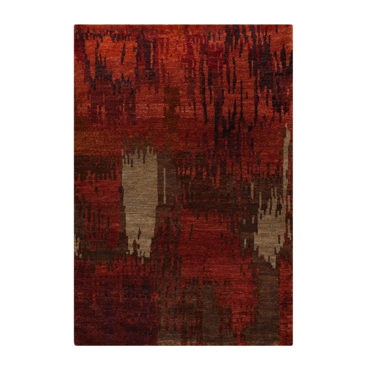 4'x5'10'' Hand Knotted Tibetan 100% Wool Abstract Modern & Contemporary Oriental Area Rug Rust, Olive Color
