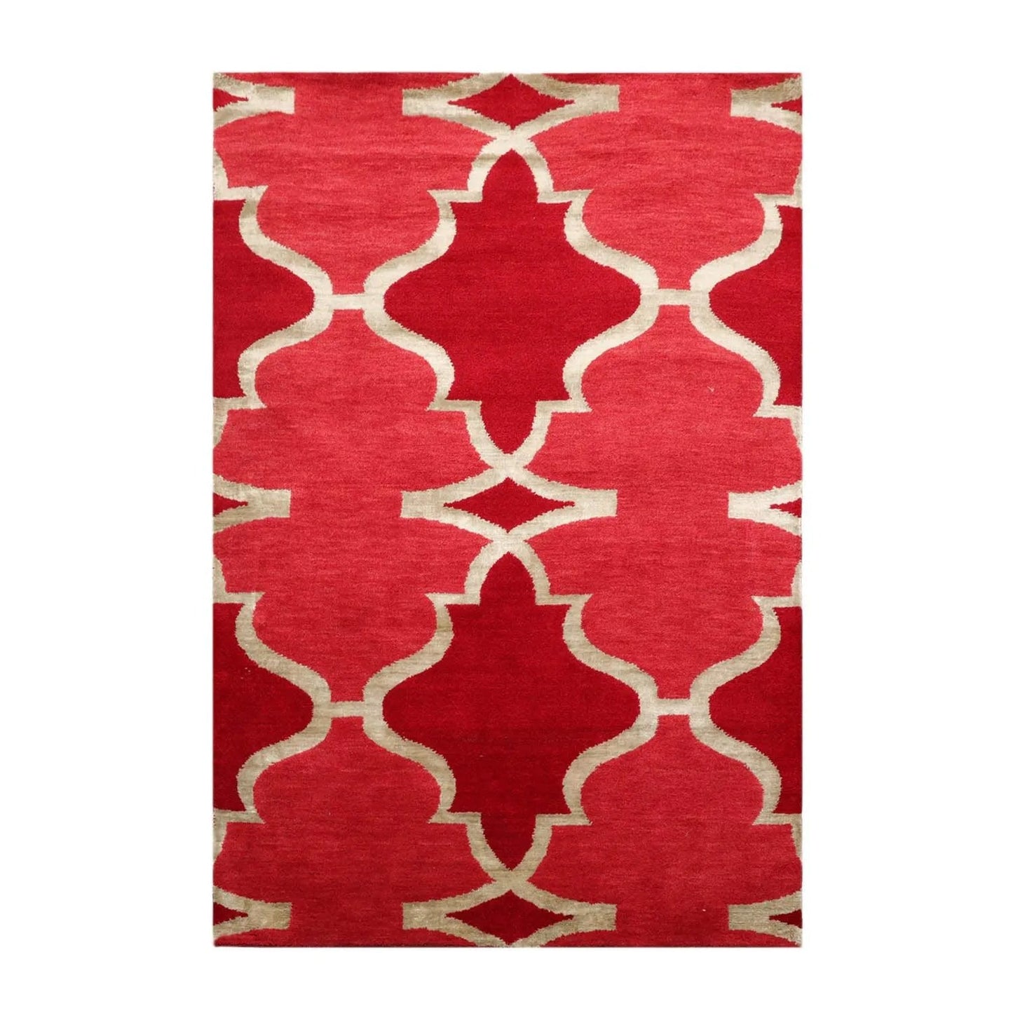 4'1''x6'1'' Hand Knotted Tibetan Wool and Bamboo Silk Kalaty Transitional  Oriental Area Rug Raspberry,Red Color