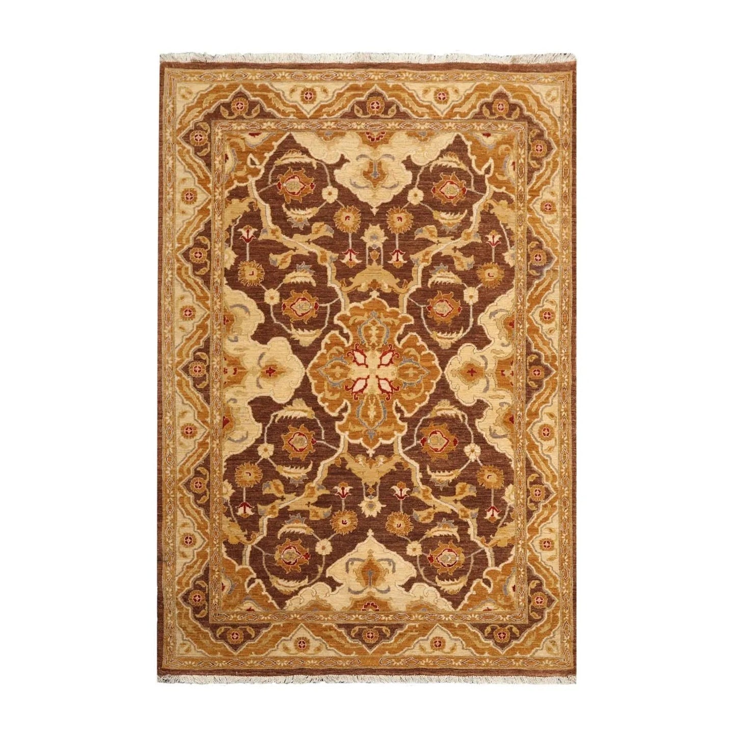 6'1''x9'3'' Hand Knotted 100% Wool Peshawar Traditional Oriental Area Rug Brown, Beige Color