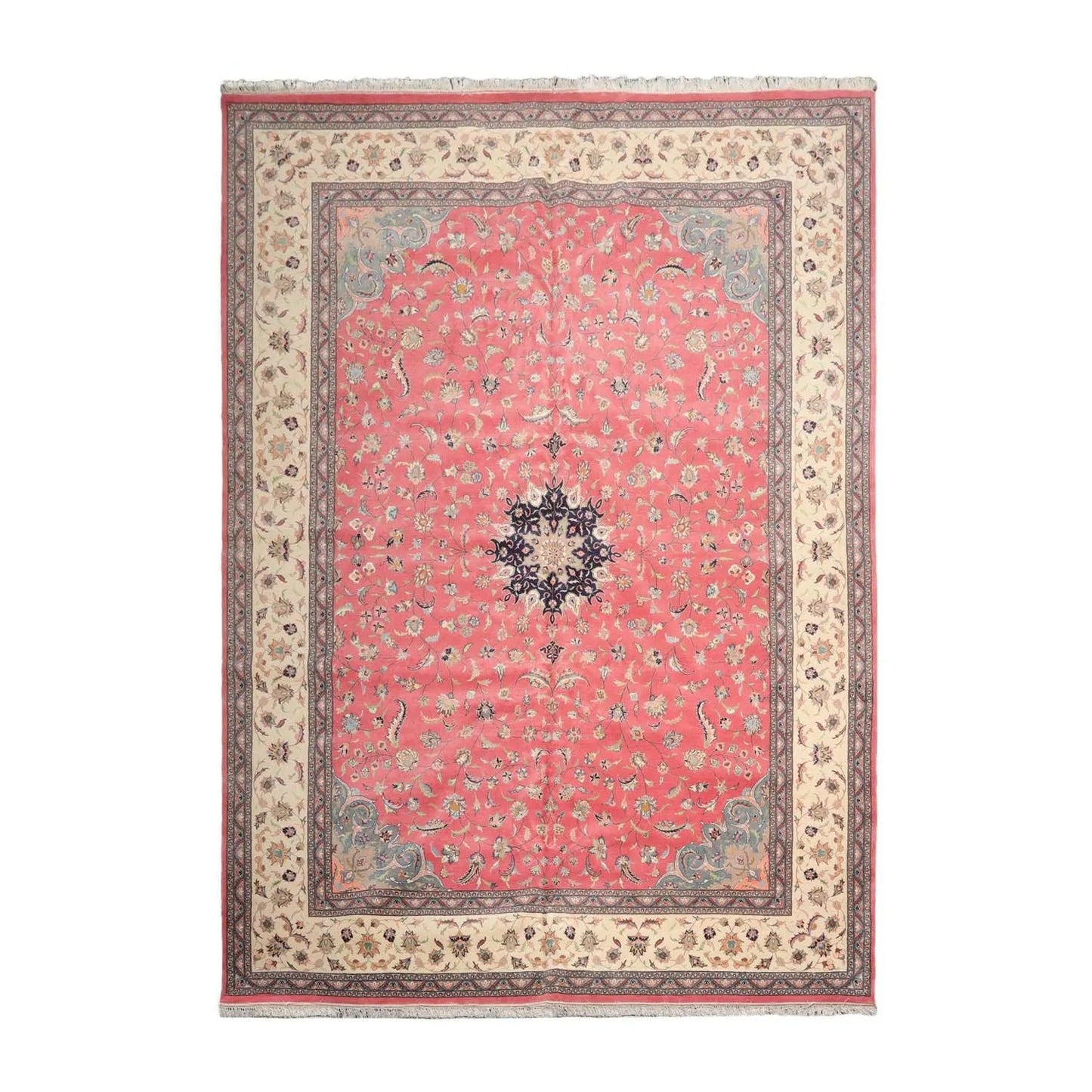 9'x13' Hand Knotted 100% Wool Nain Traditional Oriental Area Rug Raspberry, Ivory Color