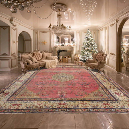 10x14 Pink, Ivory Hand Knotted Tibetan 100% Wool Tibetan Traditional Oriental Area Rug