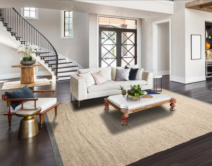 LoomBloom 9x12 Beige Hand Woven Contemporary Geometric Flatweave Wool Oriental Area Rug