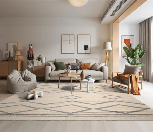 LoomBloom 9x12 Beige Hand Woven Contemporary Geometric Flatweave Wool Oriental Area Rug