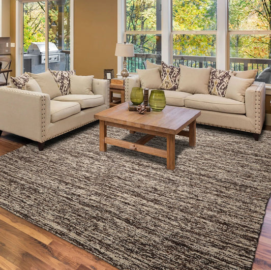 LoomBloom 9x12 Beige Hand Woven Contemporary Geometric Flatweave Wool Oriental Area Rug