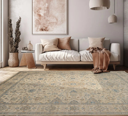 8x10 Beige Hand Knotted Traditional Wool Oriental Area Rug