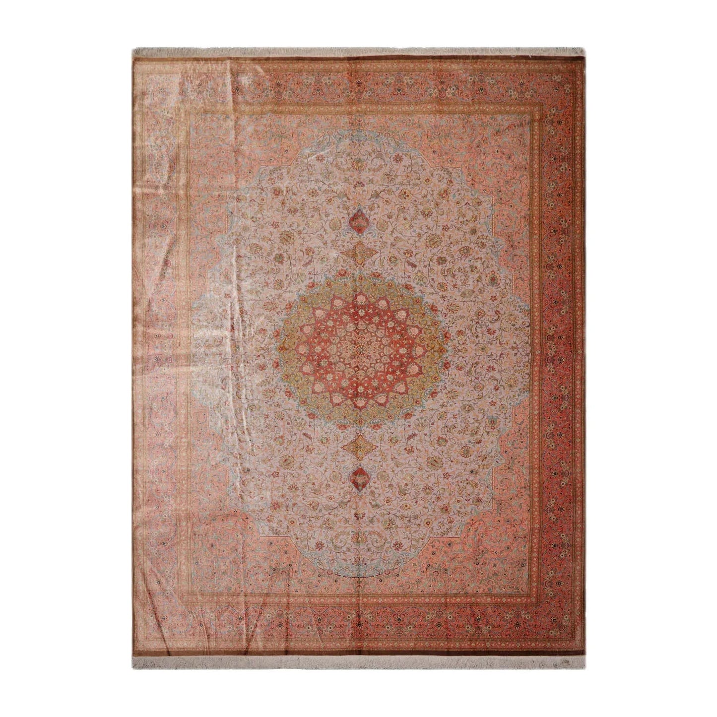 9x12 Gray, Blush Hand Knotted 100% Silk Traditional Authentic Kum 500 KPSI Oriental Area Rug