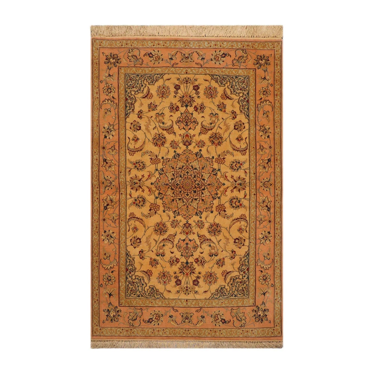 3' 1''x5' 2'' Hand Knotted 100% Wool Traditional Isfahan with 400 KPSI Oriental Area Rug Gold, Peach Color