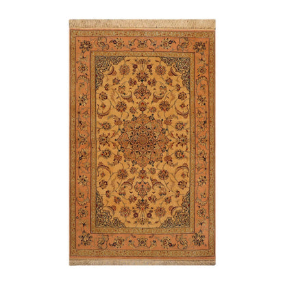 3' 1''x5' 2'' Hand Knotted 100% Wool Traditional Isfahan with 400 KPSI Oriental Area Rug Gold, Peach Color