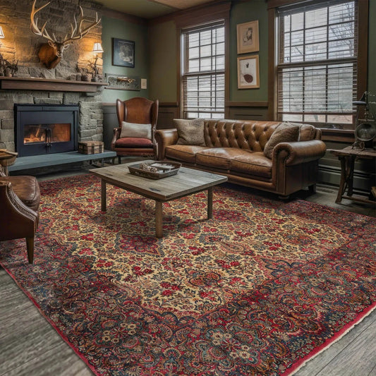 11'10''x15'10'' Palace Ivory, Blue Hand Knotted 100% Wool Traditional Antique Isfahan 300 KPSI Oriental Area Rug